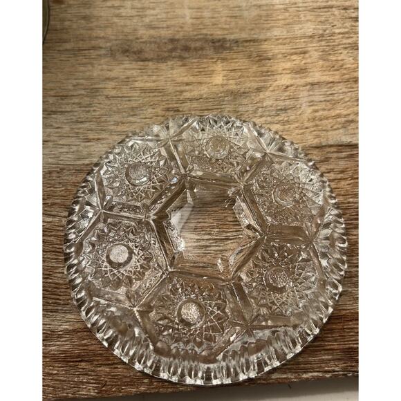 Vtg set 6 Italian Pressed Glass Sawtooth Ashtray Cut Crystal Starburst Pattern - Picture 6 of 8